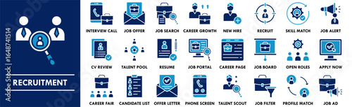 Recruitment icon collection set. Containing design business, recruitment, employee, job, office, person