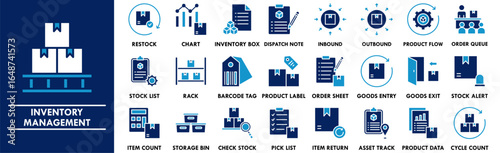 Inventory Management icon collection set. Containing design inventory, management, industry, warehouse, logistics, distribution