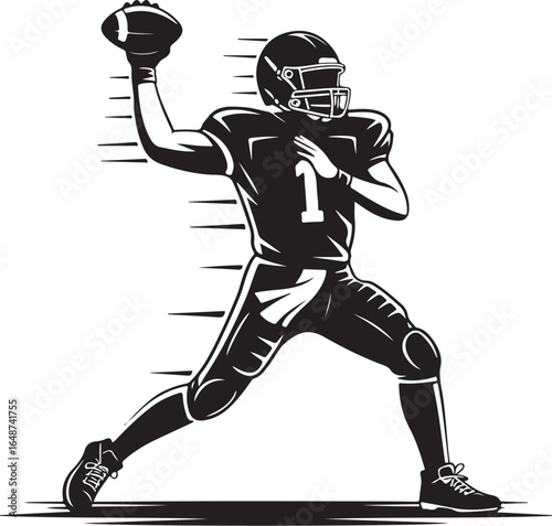 Dynamic quarterback throwing football with powerful motion blur