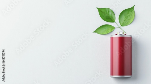 Wallpaper Mural Sustainability Green Battery Fully charged battery with a green leaf icon, white background, represents renewable energy and energy storage Torontodigital.ca