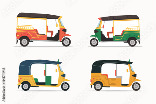 Colorful Tuk Tuk Auto Rickshaw Vehicles Transportation Service Icons