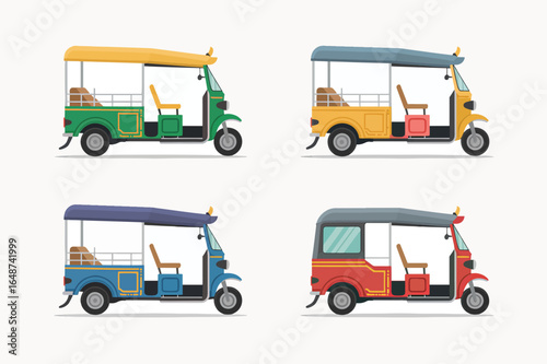 Colorful Tuk Tuk Vehicles Set for Transportation and Travel