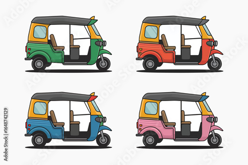 Colorful Pixel Art Tuk Tuks for Transportation and Travel Concepts