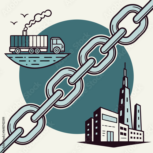 Scope 3 emissions: Carbon Emission Vector with Microscopic Sources (Icy Blue, Translucent Chains