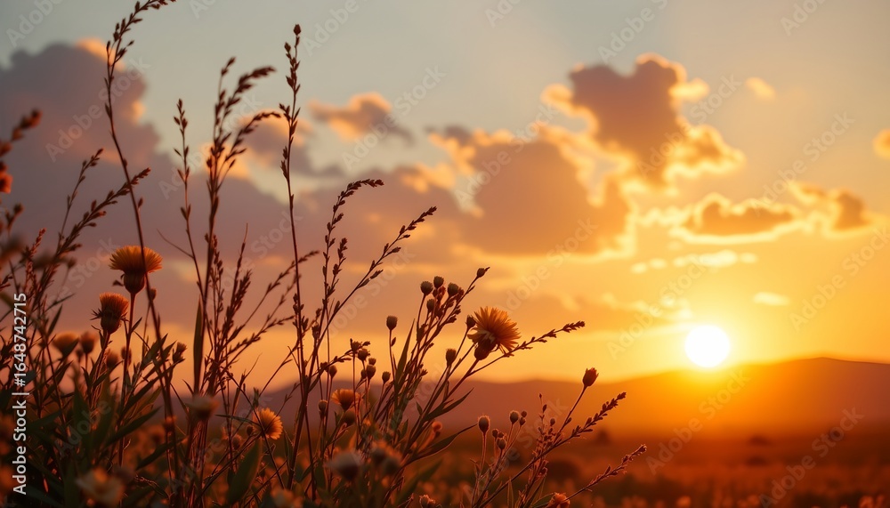 Fototapeta premium Ethereal Sunset Dreamscape with Warm Peach Tones