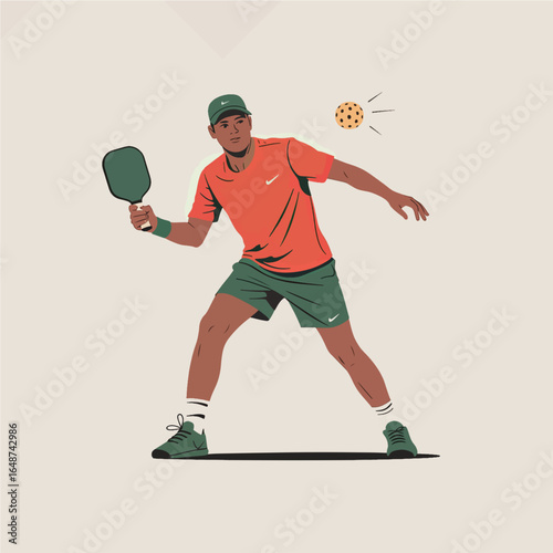 Athlete playing pickleball with paddle in hand ready to hit the ball on the court