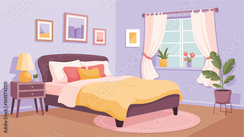 Cozy Bedroom with Plush Bed and Sunny Window View