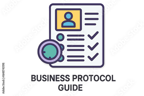 Business protocol guide with checklist and user profile illustration business protocol guide
