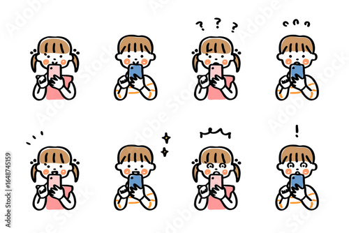 スマートフォンを操作するこどものイラストセット
