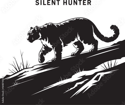 Panther stalking silently across a rocky landscape