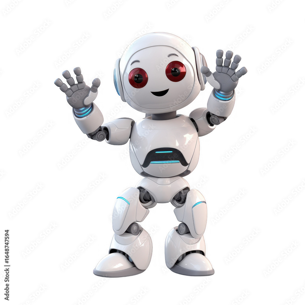 White robot waving on a black background White robot waving on a black background