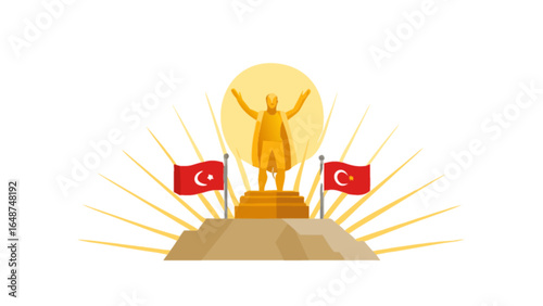 Atatürk monument vector illustration with turkish flags for republic day and national sovereignty day