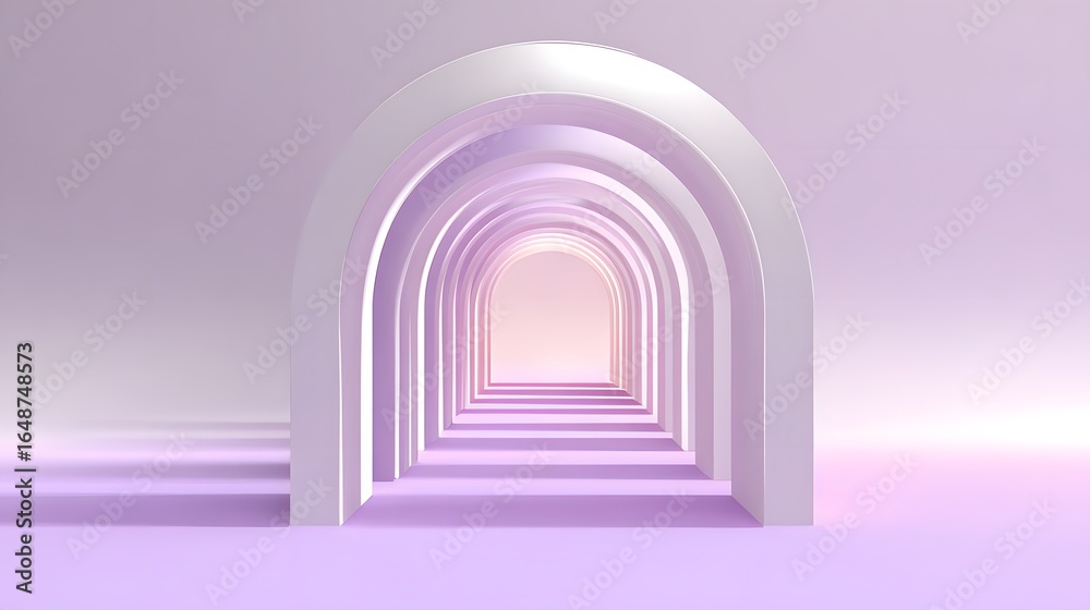 Fototapeta premium Array of arches in a pastel-colored corridor.