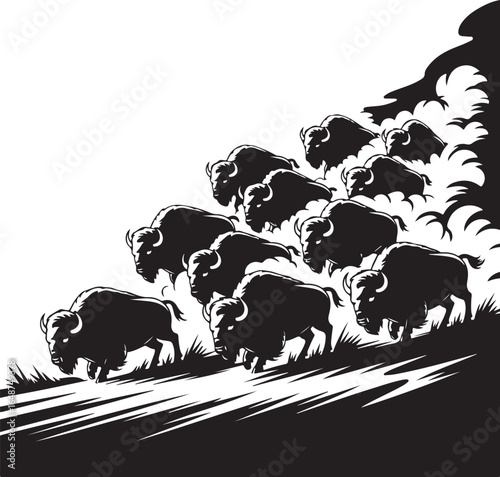 Majestic bison herd charges forward across grassy plains