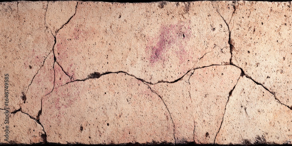 Fototapeta premium Cracked light beige/tan rectangular slab with faint pink markings