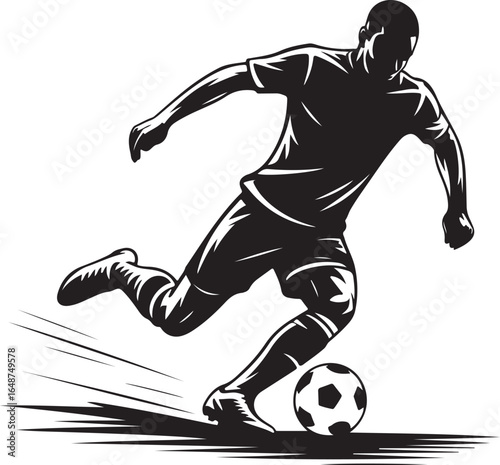 Dynamic soccer player kicking ball action silhouette powerful motion