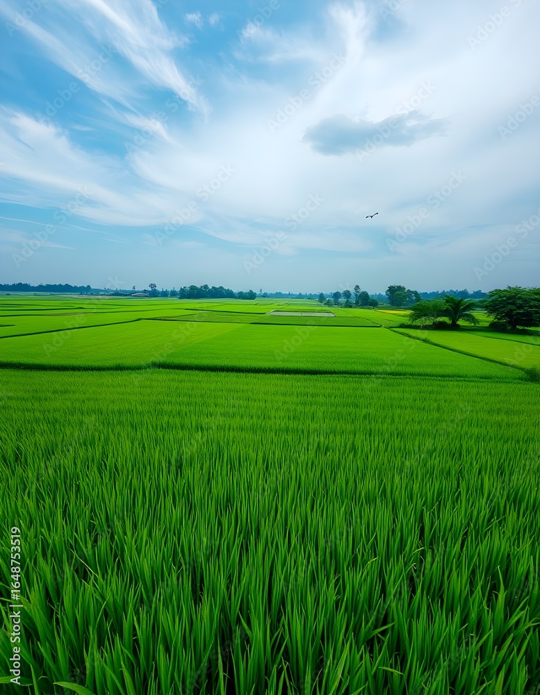 Fototapeta premium green field and blue sky Rice fields