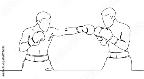 Two boxers in a match throwing punches in a ring  