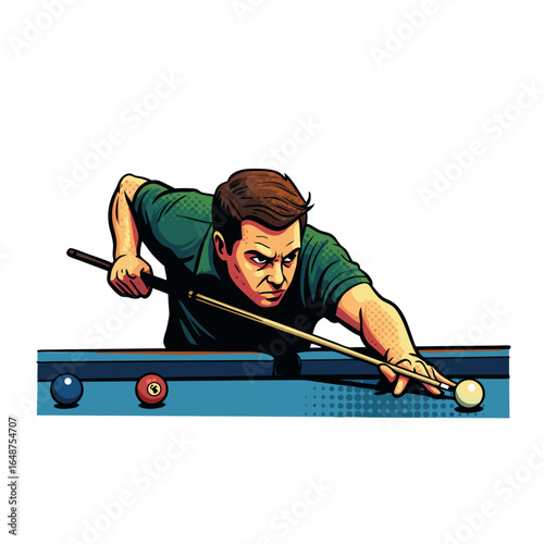 Man playing pool game with cue stick focused on shot  