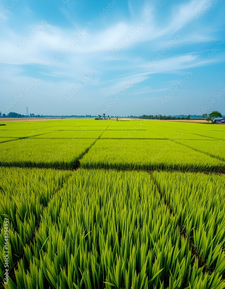 Fototapeta premium green field and blue sky Rice fields