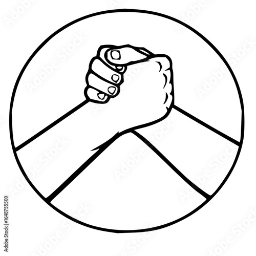 Illustration of two hands clasped in a circle depicting a handshake or arm wrestling contest image art