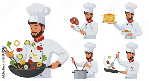 Bearded Chef Action Shots Wok Steak Pancakes and More.