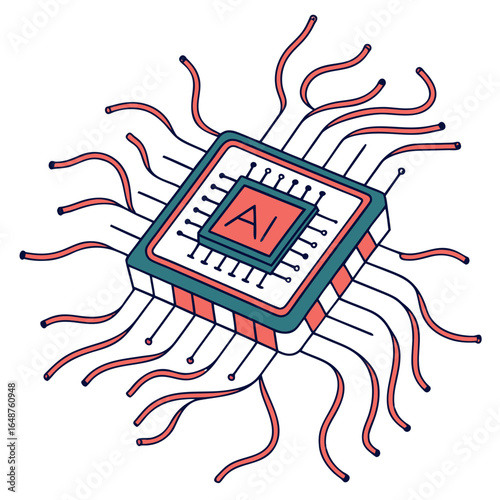 AI Chip Illustration: Artificial Intelligence Microprocessor.
