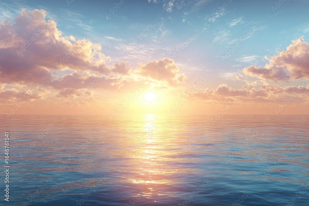 Obraz premium Sunrise over calm ocean, soft clouds