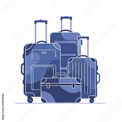 Collection of blue luggage items for traveling adventures and vacation getaways