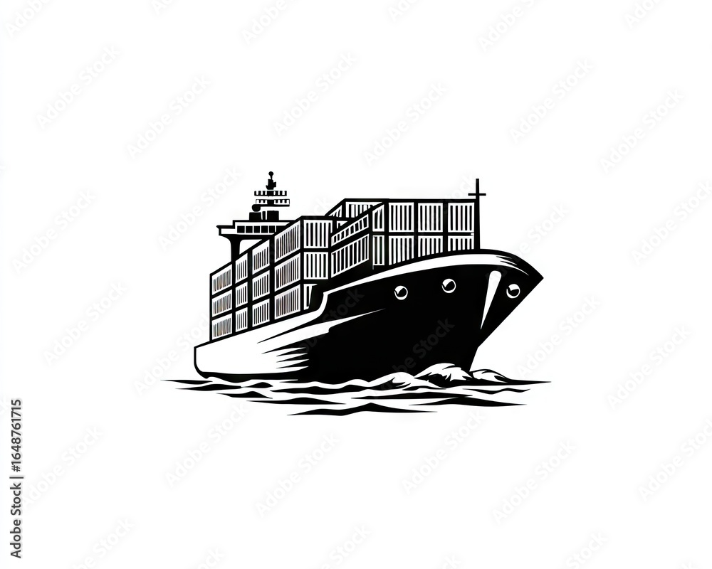 Obraz premium Monochrome cargo ship illustration