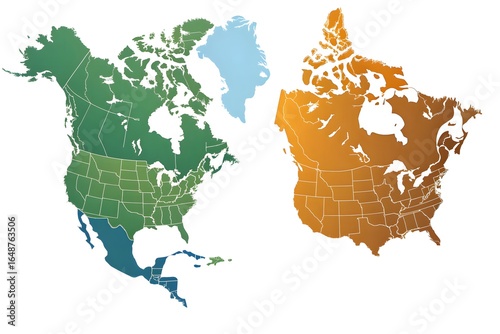 Maps of North America Showing Political Boundaries and Colors continent countries