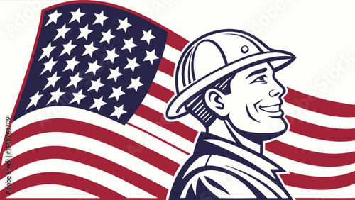 American worker construction patriotic usa flag labor day hard hat support illustration vector graphic design