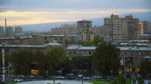 View of Yerevan Armenia at sunset