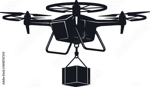 Drone delivering a package isolated on white background, representing the future of logistics