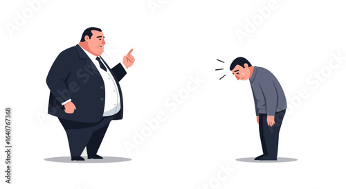 Powerful boss scolding employee in office, creating tension and pressure in workplace scenario for business concepts