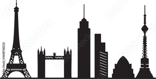 Iconic global city skylines in elegant silhouette design