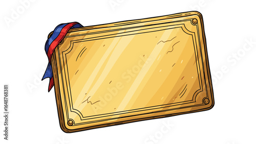 Vector illustration of a golden blank plaque with ribbon for customized design and text