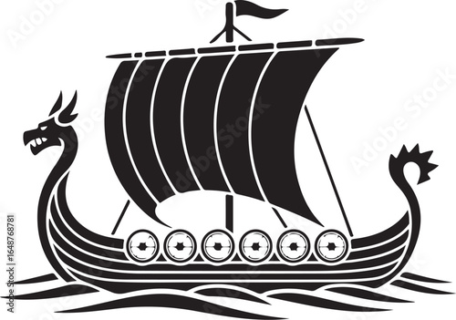 Iconic Viking longship sailing across ocean waves