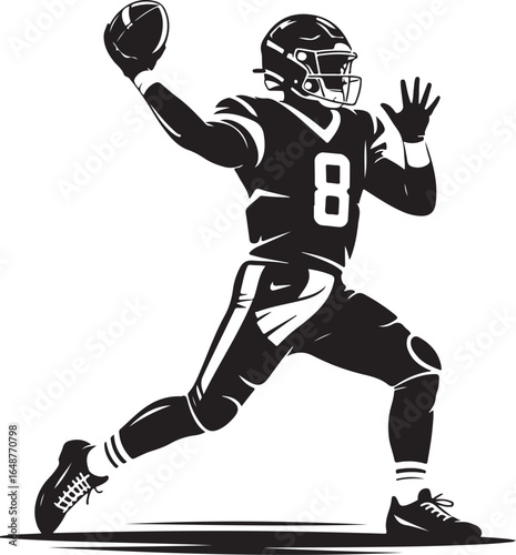 Quarterback throwing football with dynamic action pose