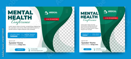 Live webinar Mental Health conference web banner and social media cover template design