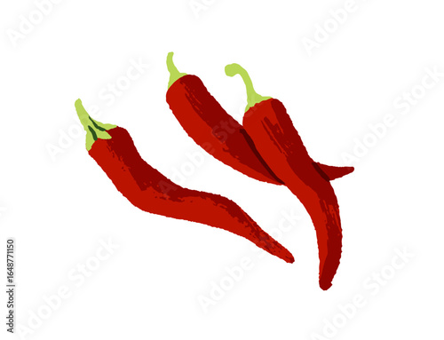 Icon of hot chilli. Red chili pepper, spicy cayenne, jalapeno. Spice, organic vegetable, fresh veggie. Farm food, agriculture crop. Flat isolated hand drawn vector illustration on white background.