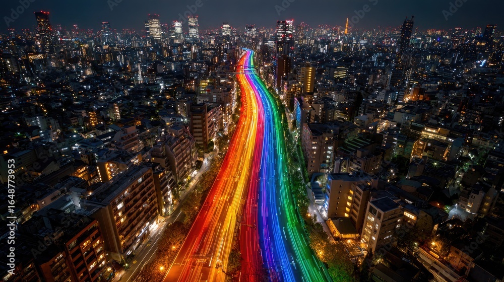 Obraz premium Rainbow Road Nightscape