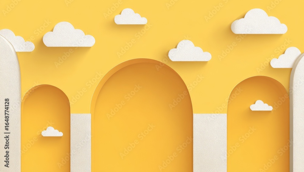Fototapeta premium Yellow and white archways with clouds