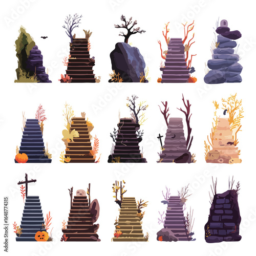 Halloween Basement Stairs isolated in White background, silhouette Set, Halloween theme, Vector illustration