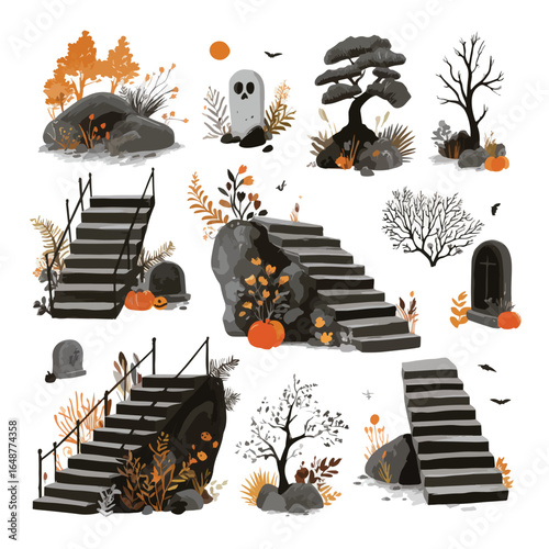 Halloween Basement Stairs isolated in White background, silhouette Set, Halloween theme, Vector illustration