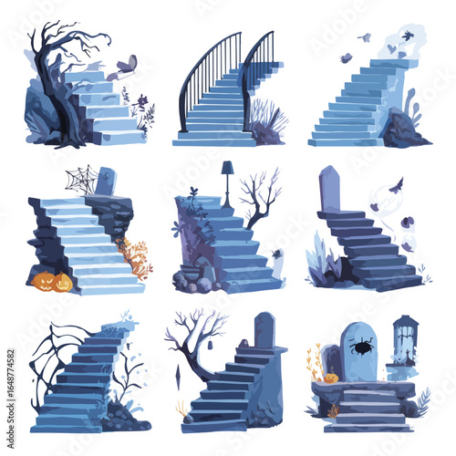Halloween Basement Stairs isolated in White background, silhouette Set, Halloween theme, Vector illustration