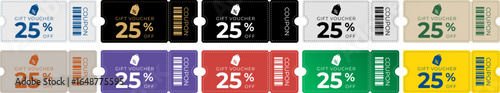 Wallpaper Mural Set of colorful gift voucher coupons offering 25% discount, ideal for shopping, sales, promotions, marketing, retail offers, festive deals, and branding designs. Perfect for commercial use. Torontodigital.ca