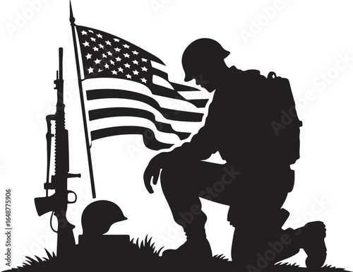 Soldier kneels honoring flag remembrance tribute solemn moment