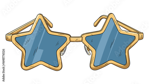 Star-Shaped Sunglasses with Blue Tint Cartoon Illustration for Creative Design and Fashion