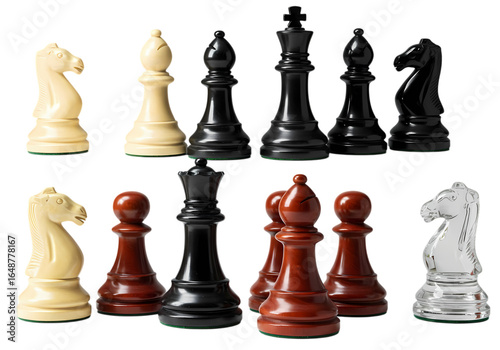 Wallpaper Mural Chess Pieces: Classic Game Set - Variety of Materials and Colors isolated on transparent background Torontodigital.ca